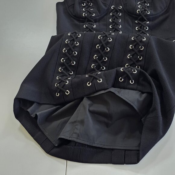 Bebe x Naven Corset Lace Up Dress 4 Black Mini Lined Straps Y2K Grunge Punk Goth - Picture 11 of 16